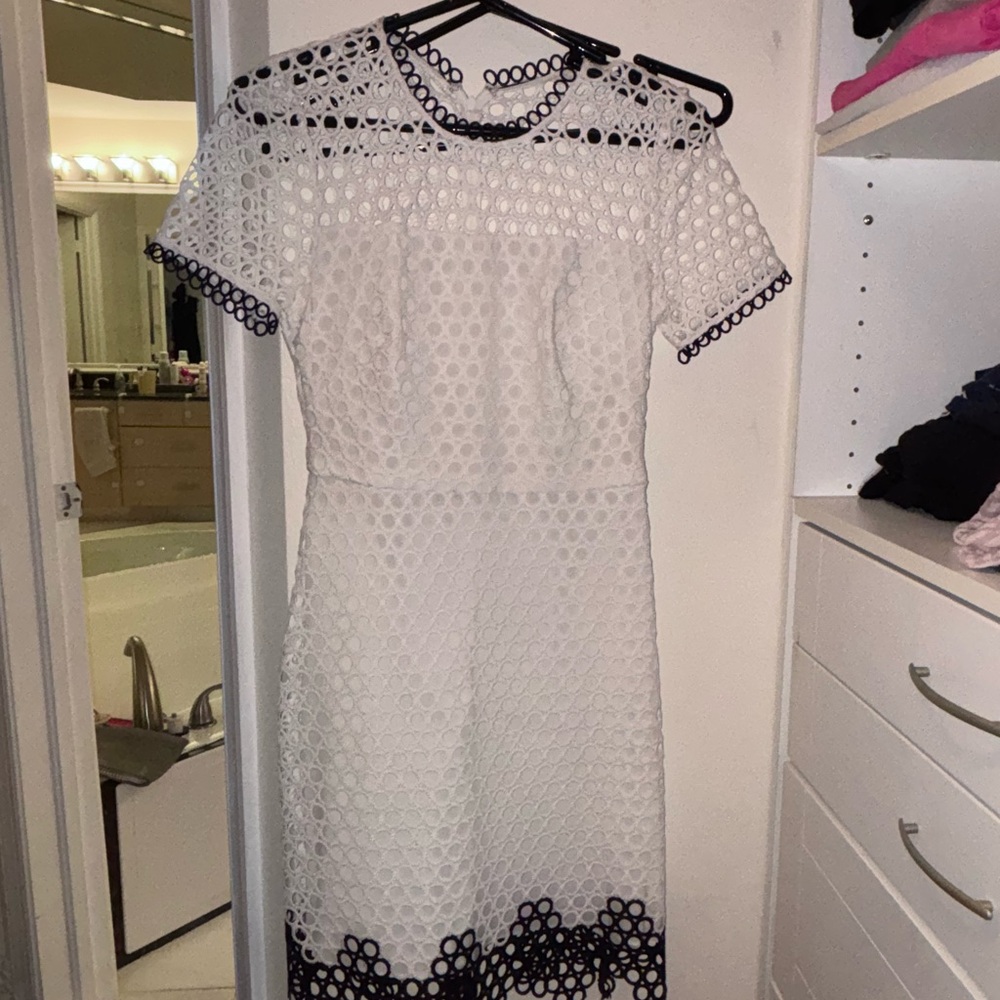 Shoshanna White and navy Crochet Midi Dress